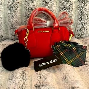 Mini Red Steve Madden Bag with Card Holder & Pom Pom